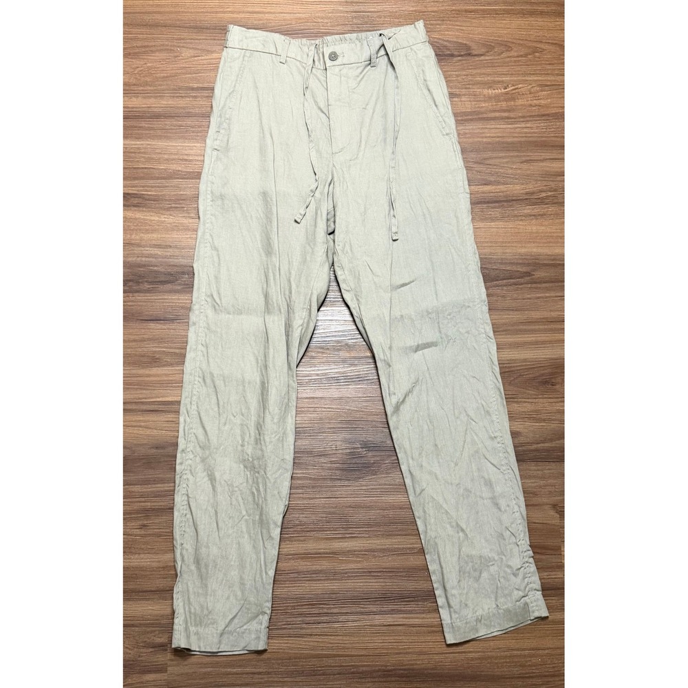 Zara Mens 100% Linen Drawstring Elastic Waist Lightweight Pants Khaki Sz S/28